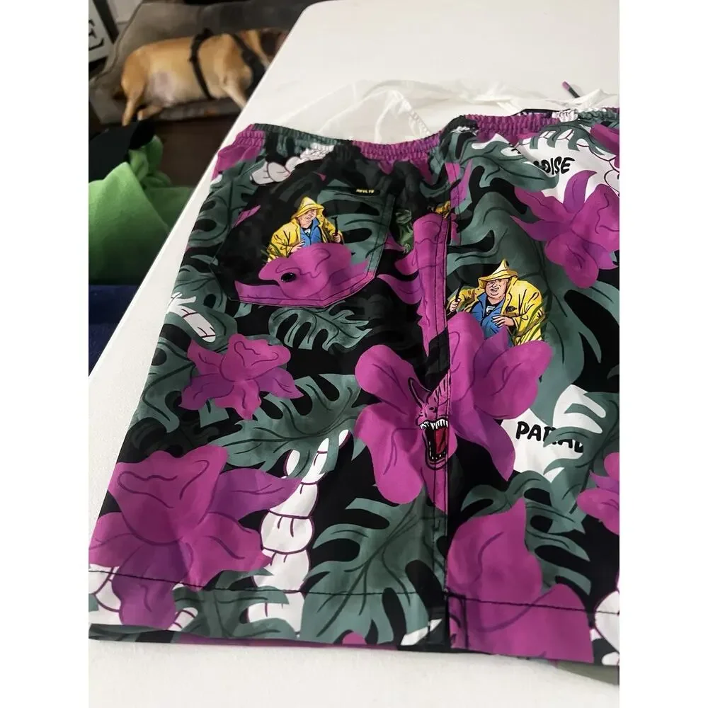 RSVLTS Jurassic Park Dennis Nedry Swim Shorts Mens 2XL Paradise Print Trunks